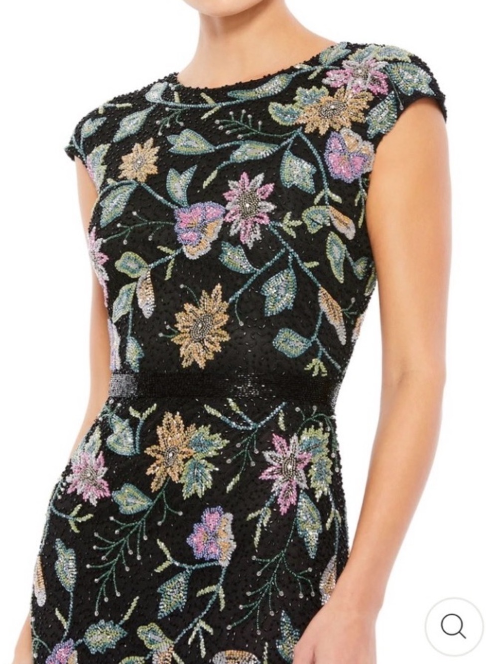 Mac Duggal Floral Beaded Cap Sleeve Sequin Maxi Gown (Style: 5229) Size 14 - Picture 3 of 11